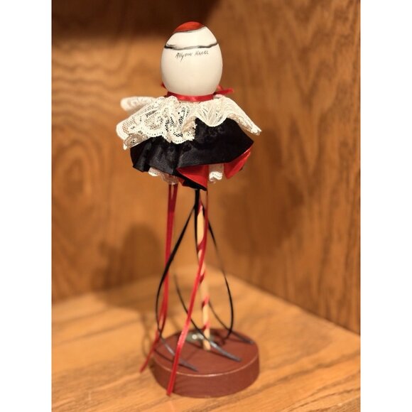 Allyson Nagel Santa Egg Handpainted Face on Wood Stick Base Lace Ribbons 12” - Picture 4 of 6